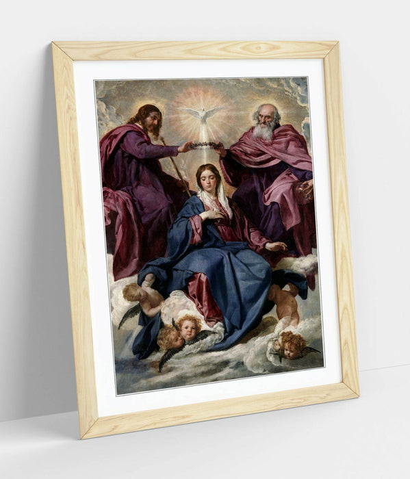 Framed Art Print - Coronation of Virgin Religious Wall Art Decor | Handmade Woodgrain Frame