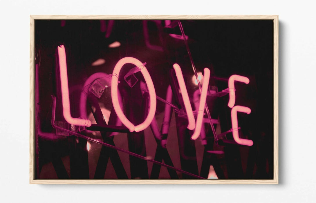 Pink Neon Wall Art - Floating Effect Canvas Print With Glowing Love Sign