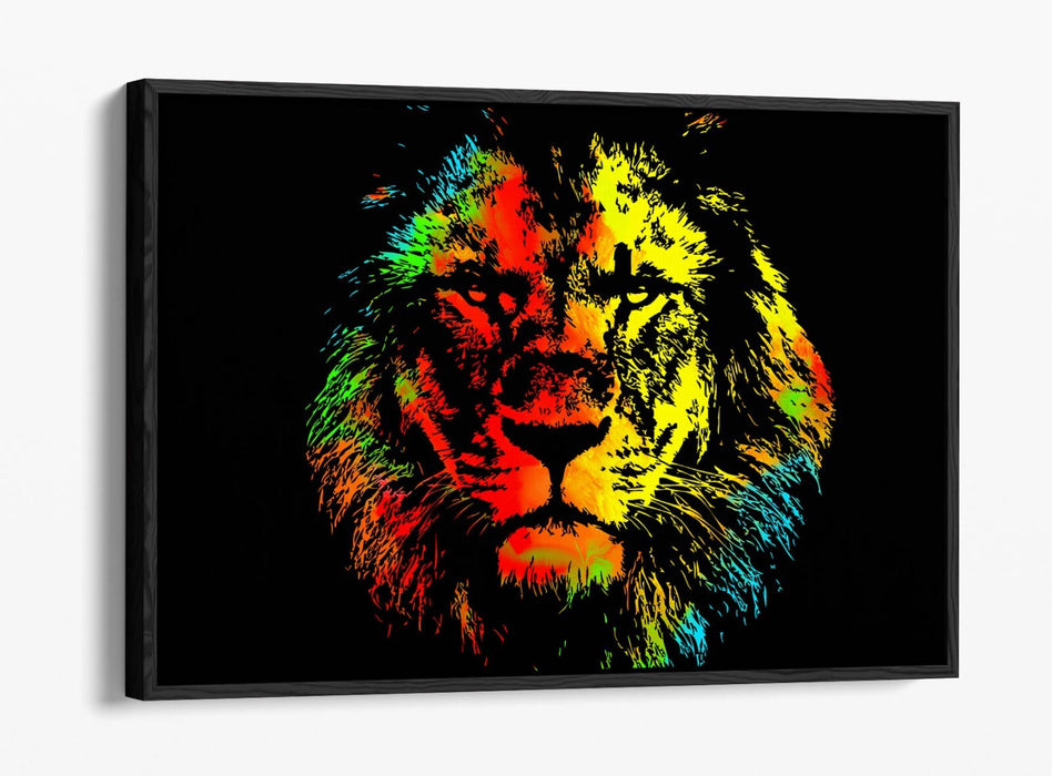 MULTI COLOUR LION SKETCH BLACK BACKGROUND 2 -FLOAT EFFECT CANVAS WALL ART PRINT