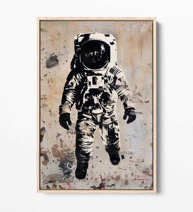 Canvas Wall Art - Cool Astronaut Black White Stencil Graffiti Print on Float Effect Canvas