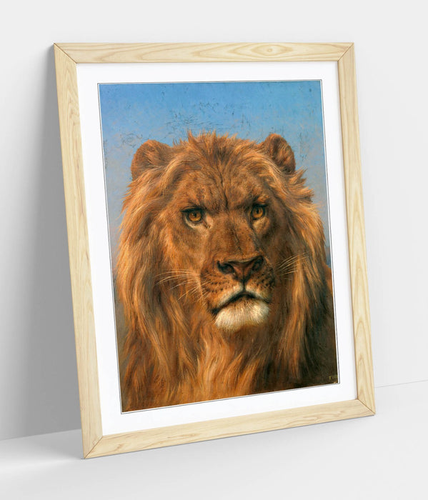 Framed Wall Art - Rosa Bonheur Lion Portrait Print With Natural Wood Frame