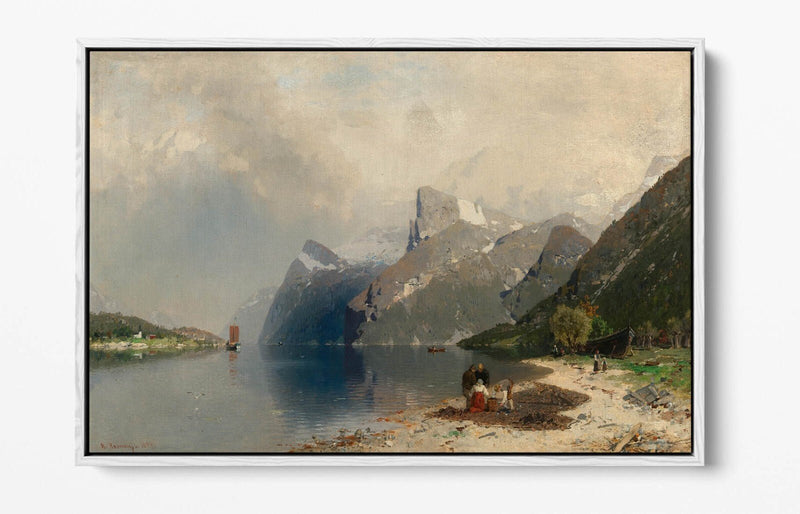Float Effect Canvas Art - Fjord Landscape Painting on MDF Frame, Ready to Hang