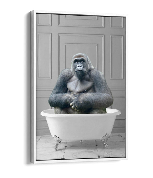 GORILLA IN BATHTUB -QUIRKY BATHROOM FLOAT EFFECT CANVAS WALL ART FUNNY PRINT