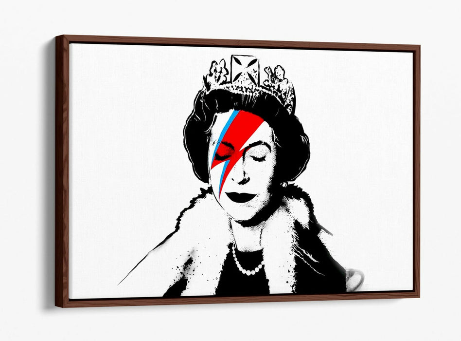 BANKSY QUEEN DAVID BOWIE -FLOAT EFFECT CANVAS WALL ART PIC PRINT- BLACK & WHITE