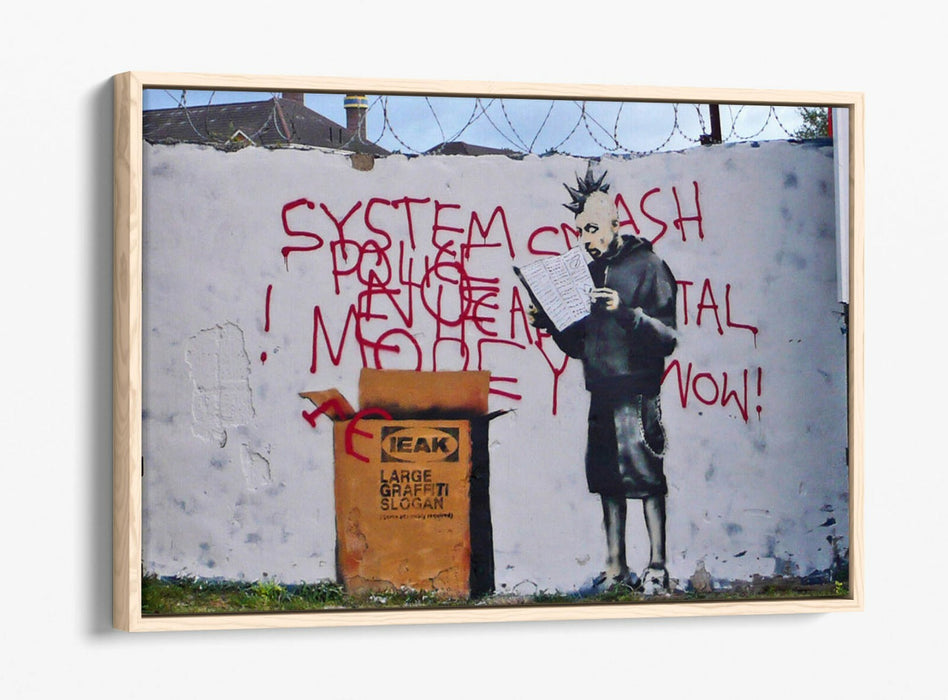 BANKSY IEAK -FLOAT EFFECT CANVAS WALL ART PIC PRINT- WHITE BROWN RED