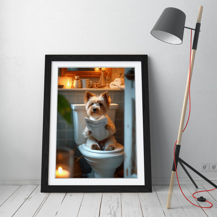 Funny Yorkshire Terrier Art - Framed Wall Art Poster Print | Toilet Dog Decor