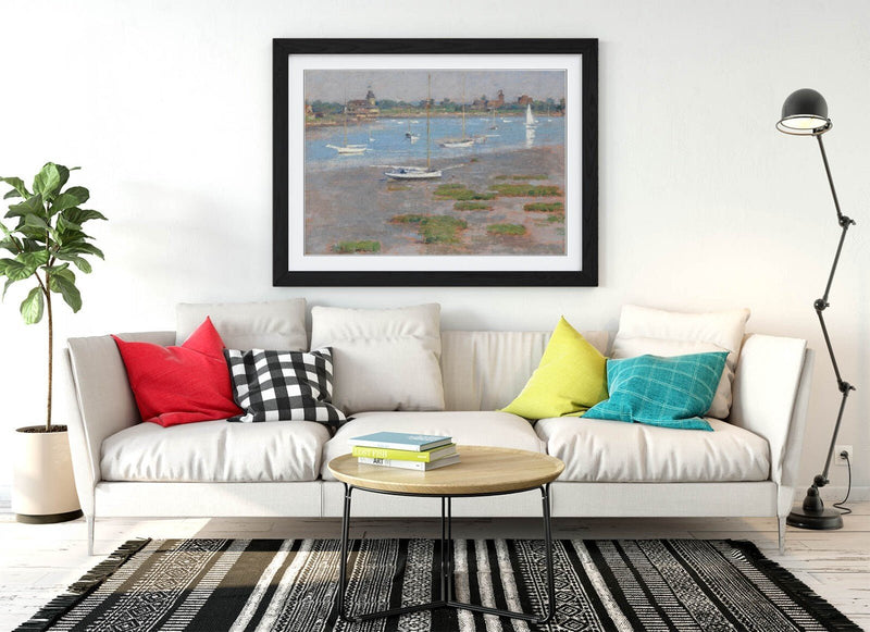 Framed Wall Art - Theodore Robinson Riverside Yacht Club Poster Print With Wood Grain Frame