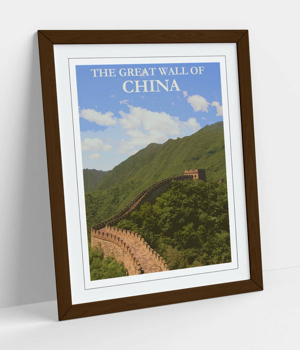 VINTAGE GREAT WALL OF CHINA TRAVEL POSTER -FRAMED WALL ART PICTURE PRINT- BLUE