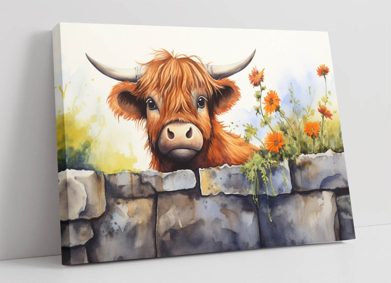 Highland Cow Canvas – Handmade Canvas Print | Cute Animal Artwork Wall Art