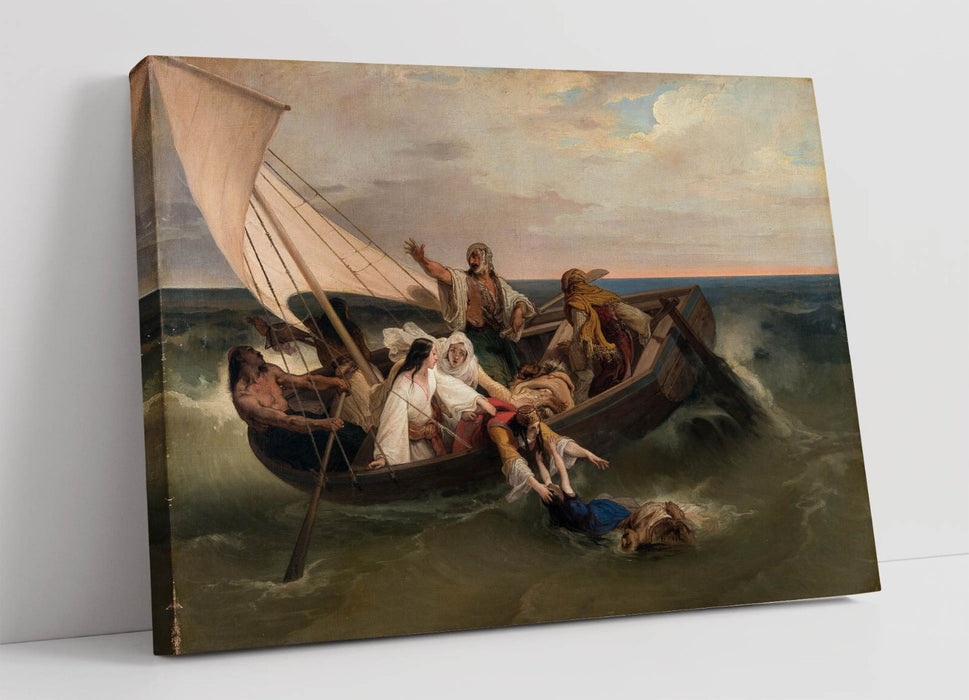 FRANCESCO HAYEZ, BOAT WITH GREEK FUGITIVES -CANVAS WALL ARTWORK PICTURE PRINT