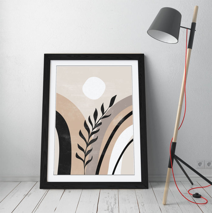 Boho Framed Wall Art – Abstract Home Art with Natural Wood Frame, Ready to Hang