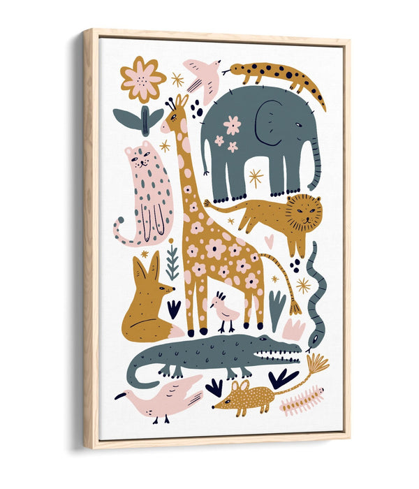 Safari Animals Canvas - Kids Bedroom Decor | Wild Animal Wall Art With Float Effect