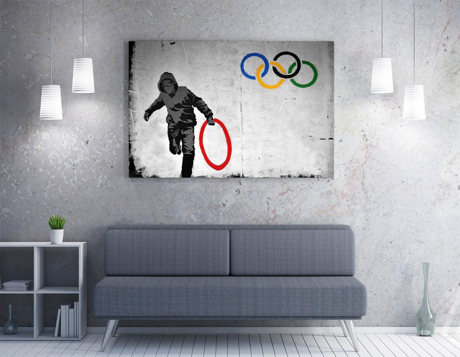 BANKSY OLYMPIC RING THIEF CANVAS WALL ART PRINT ARTWORK GRAFFITI DEEP FRAMED