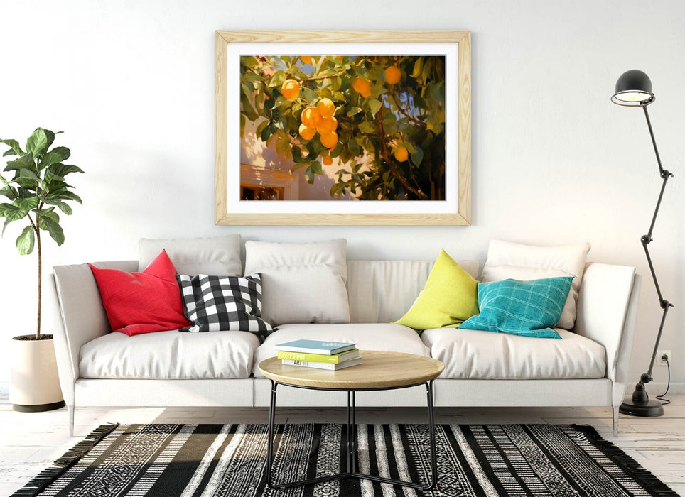 Framed Wall Art – Orange Tree Poster Print With Natural Wood Frame & Matte Paper