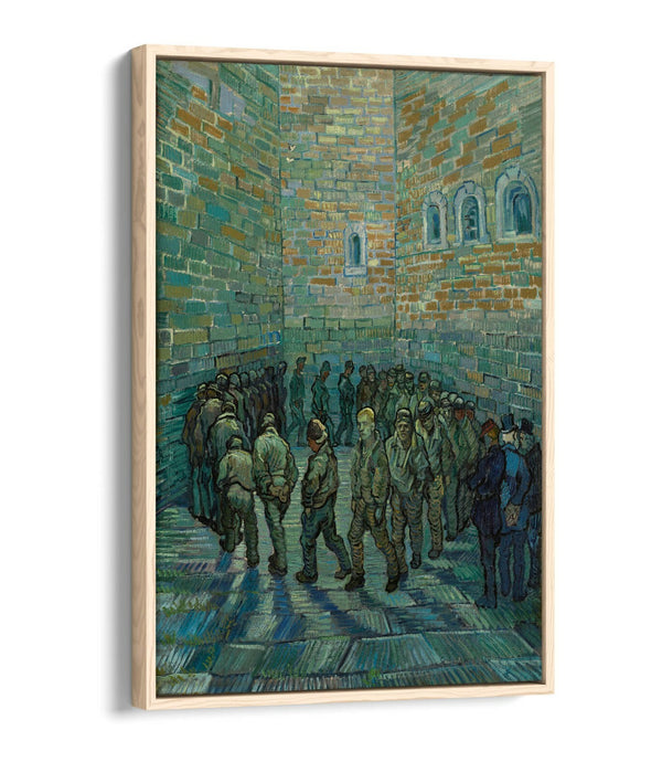 VAN GOGH PRISONERS' ROUND -FLOAT EFFECT CANVAS WALL ART PIC PRINT- BLUE GREEN