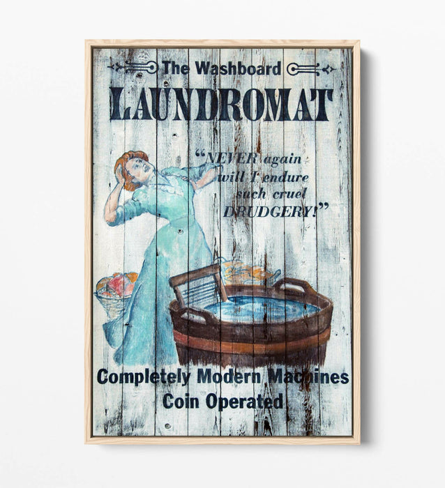 Vintage Canvas Wall Art - Blue Laundry Room Print | Float Effect, Ready to Hang