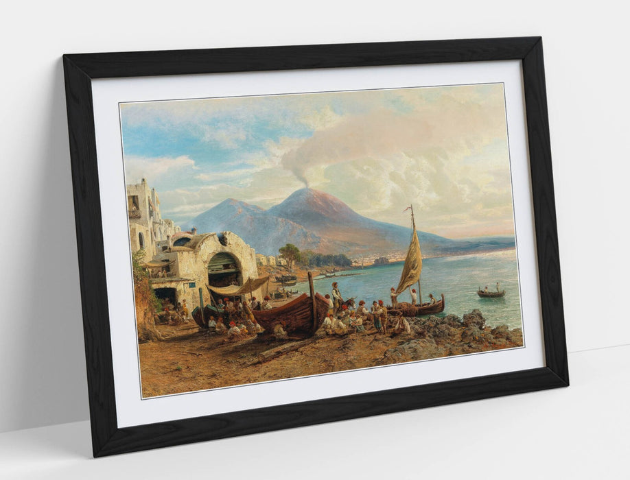 Framed Wall Art Poster - Fisherman In Bay Of Naples | Uk Handmade Frame
