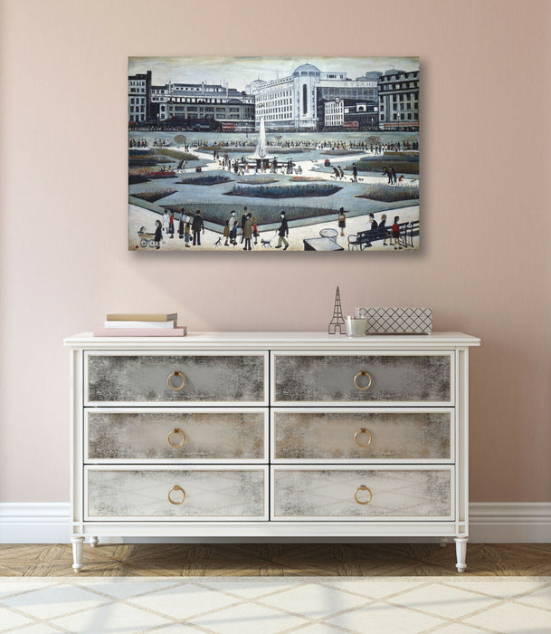 Piccadilly Gardens CANVAS WALL ART PICTURE FRAMED PRINT PAINTING LS Lowry Style