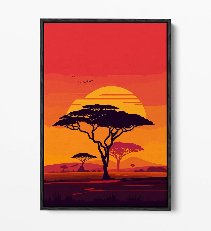 Canvas Wall Art - Sunset Safari Tree Float Effect Premium Canvas Print