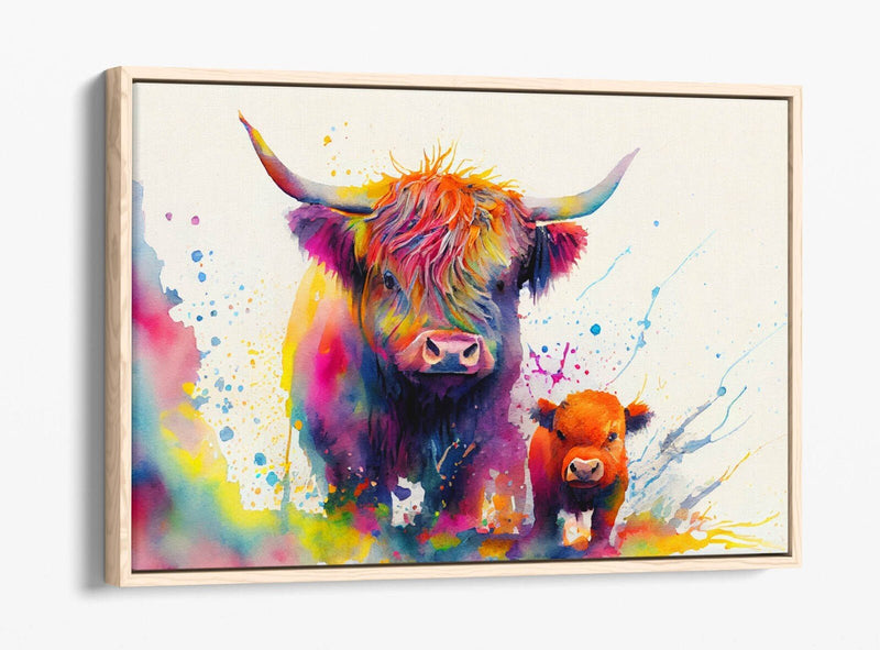 Highland Cows Canvas – Colorful Animal Print Float Effect Canvas Wall Art