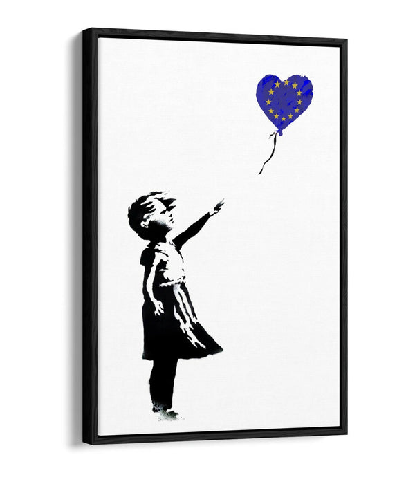 BANKSY BALLOON GIRL EUROPEAN FLAG BREXIT -FLOAT EFFECT CANVAS WALL ART PIC PRINT