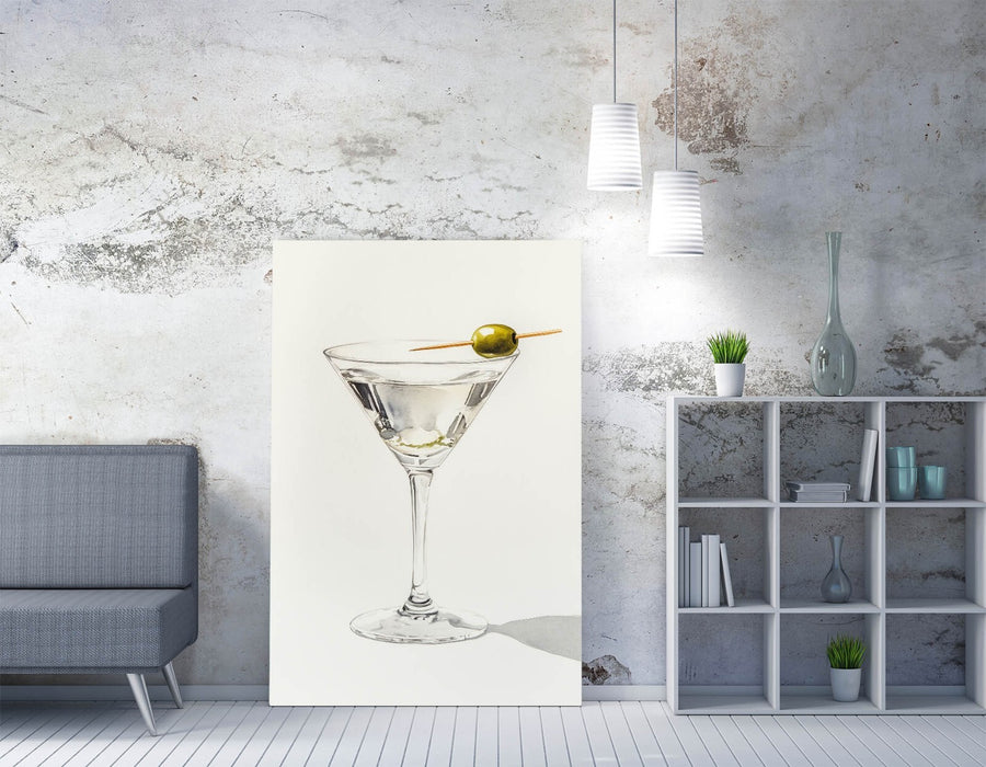 Canvas Wall Art – Dirty Martini Cocktail Watercolour Print on Premium MDF Frame