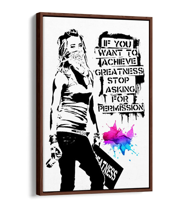 BANKSY ACHIEVE GREATNESS -FLOAT EFFECT CANVAS WALL ART PIC PRINT GRAFFITI- BLACK