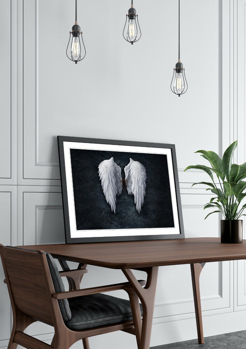BANKSY  FALLEN BROKEN ANGEL WINGS STREET ART FRAMED POSTER PICTURE PRINT WHITE
