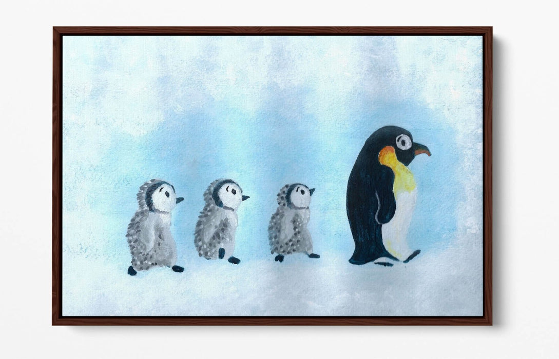 Baby Penguins Canvas - Cute Mother And Baby Penguin Wall Art | Float Effect Print