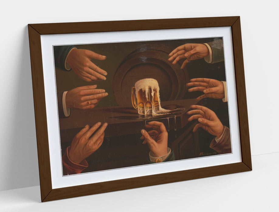 Framed Wall Art Poster - Men Reaching for Beer Mug | Home Bar Decor Print