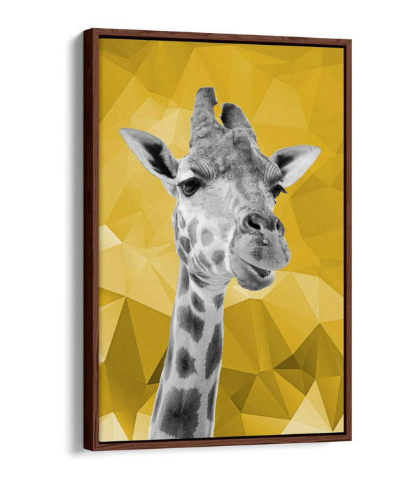 MUSTARD GEO GIRAFFE -FLOAT EFFECT CANVAS WALL ART PIC PRINT- BLACK & WHITE