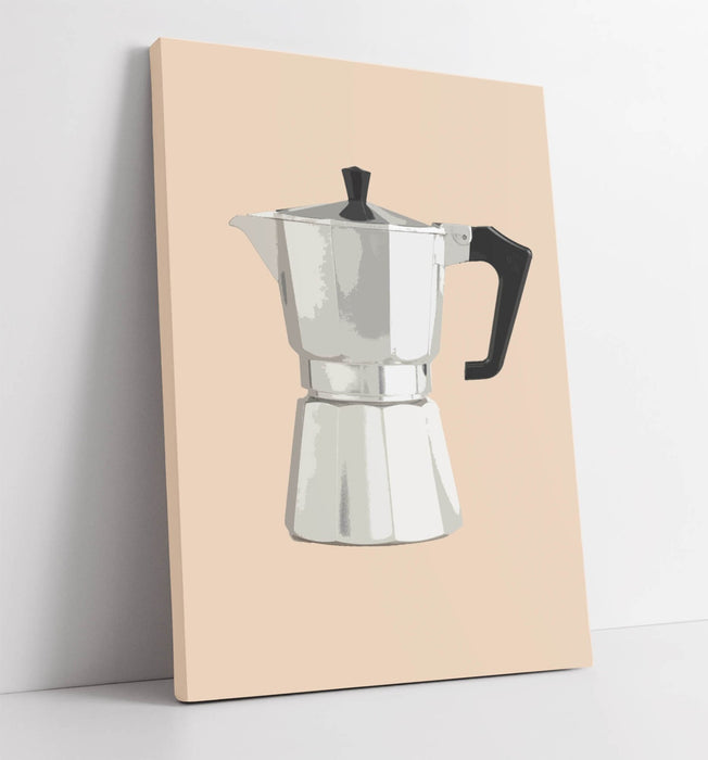 Moka Pot Coffee Poster - Handmade Canvas Wall Art | Coffee Kitchen Decor Print
