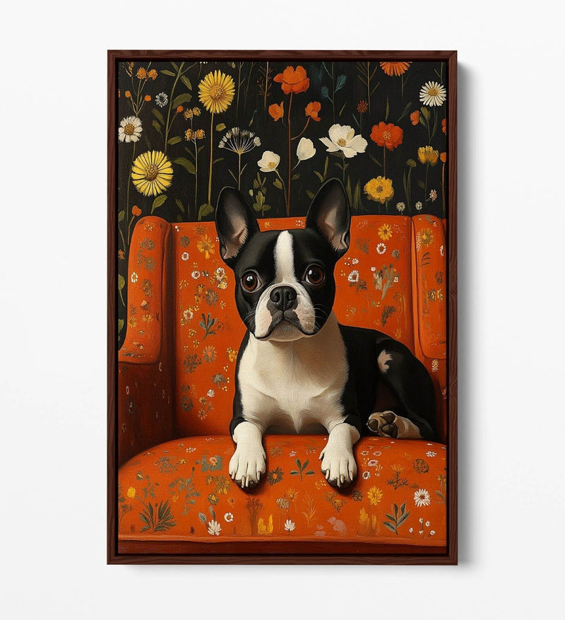 Floral Canvas Wall Art - Cute French Bulldog Print | Float Effect Canvas, Vibrant Color Artwork
