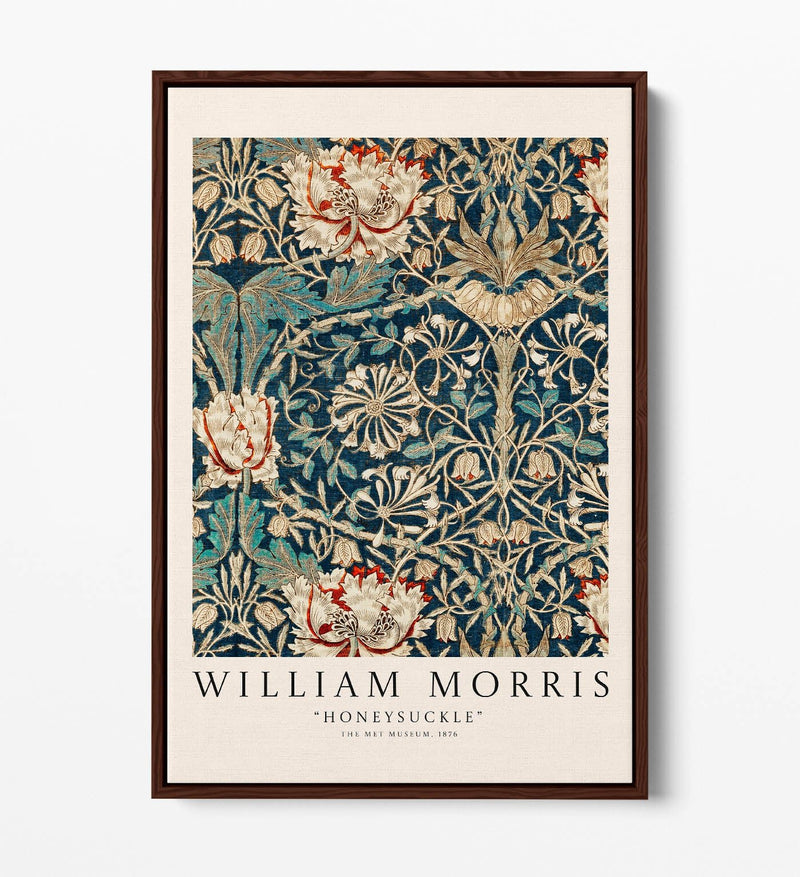 Float Effect Canvas Art - William Morris Honeysuckle Botanical Print With Premium Varnish Finish