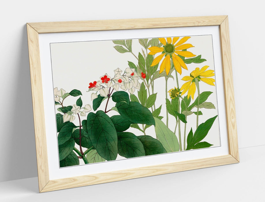 Framed Art Poster – KONAN TANIGAMI Botanical Wall Art Print with Natural Wood Frame