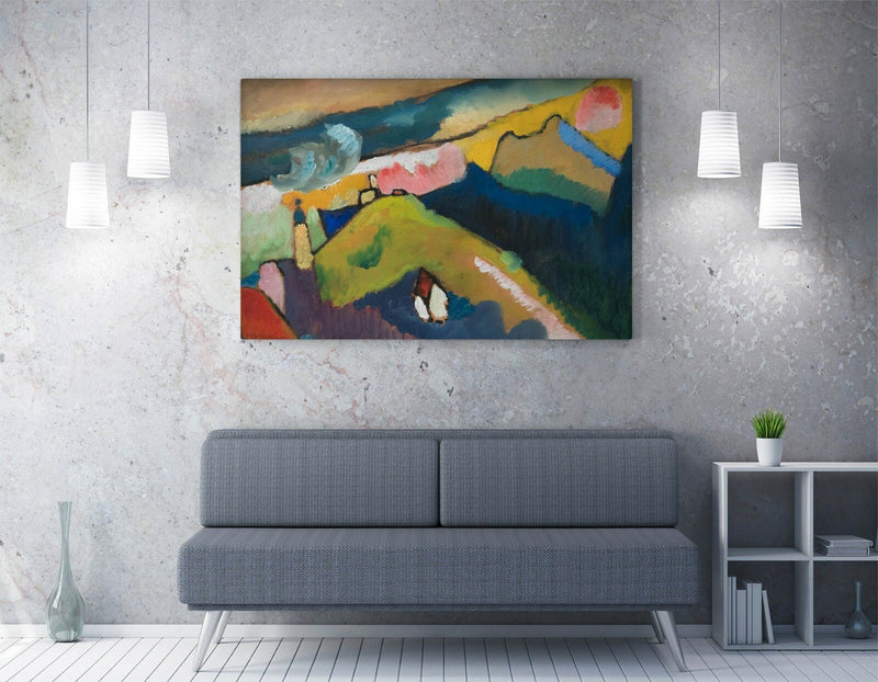 Canvas Wall Art - Kandinsky Mountain Landscape With Church | Abstract Blue Print
