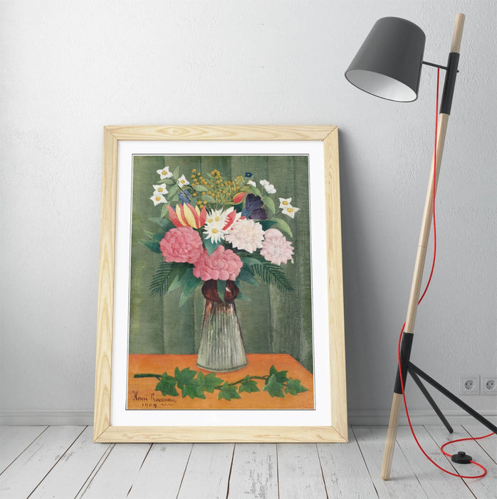 Framed Wall Art - 'Henri Rousseau, Flower Vase' Print With Woodgrain Frame