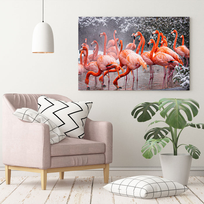 FLAMINGOS  CANVAS WALL ART PICTURE ARTWORK FRAMED PRINT DEEP FRAMED