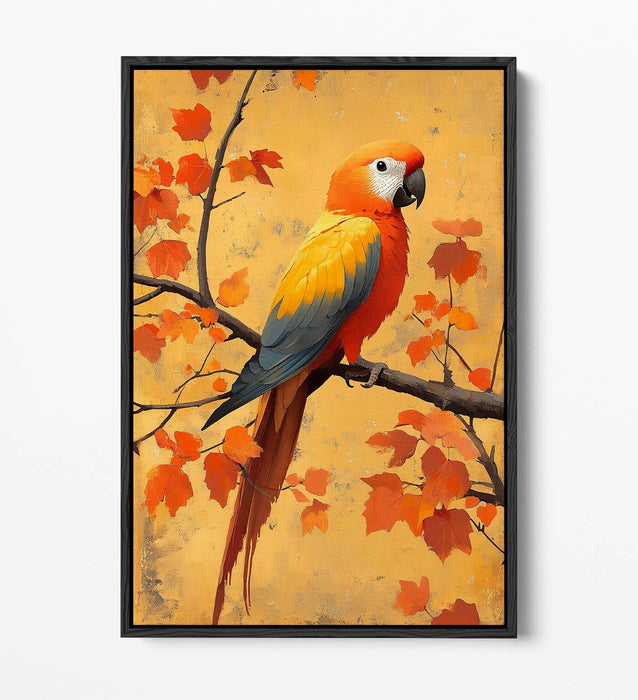 Canvas Wall Art – Orange Parrot On Autumn Tree | Float Effect, Handmade Print