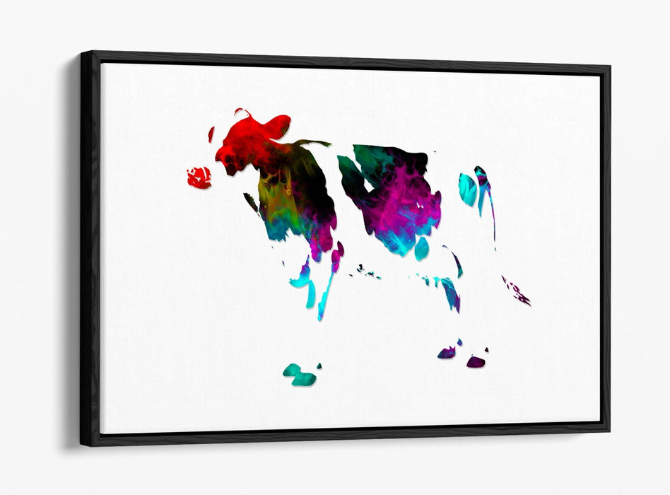 MULTI COLOUR POP ART COW WHITE BACKGROUND -FLOAT EFFECT CANVAS WALL ART PRINT