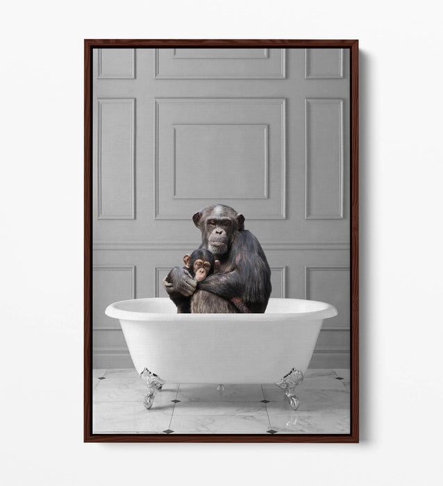 MONKEY CHIMP IN BATHTUB -QUIRKY BATHROOM FLOAT EFFECT CANVAS WALL ART PRINT