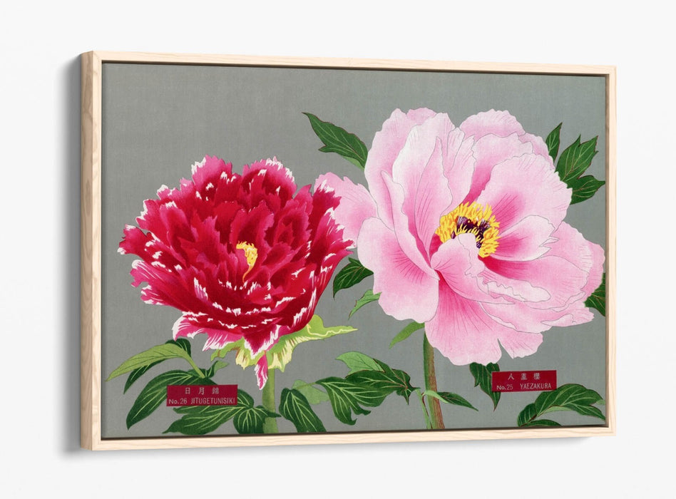 Vintage Canvas Wall Art – Pink Red Flower Art on 30mm Deep Float Frame
