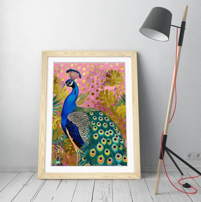 Peacock Wall Art – Framed Poster Print | Multi Colour Portrait Art Print