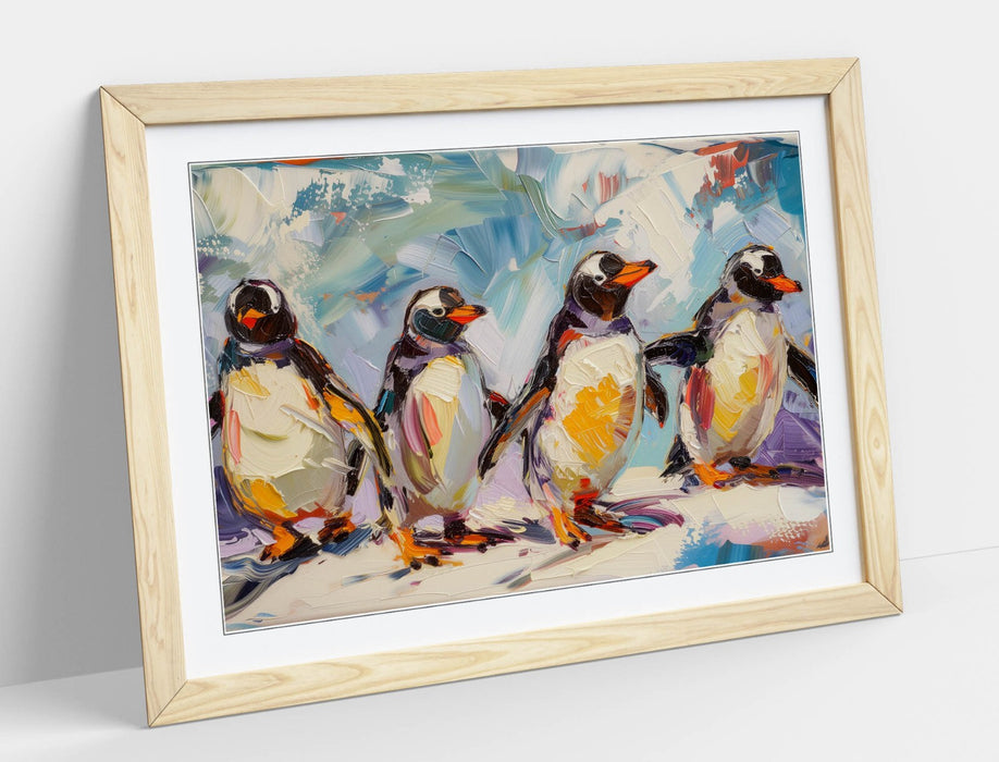 Penguins Wall Art - Cute Group Impressionist Framed Poster Print 4 Sizes