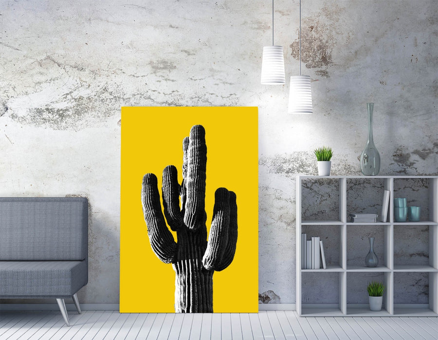 TRENDY POP CACTUS YELLOW BACKGROUND -CANVAS WALL ART PRINT ARTWORK DEEP FRAMED