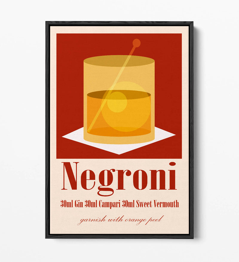 Negroni Cocktail Poster - Modern Canvas Wall Art | Float Effect, Vibrant Color Print
