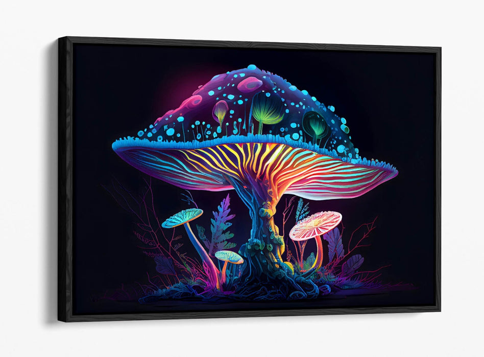 Canvas Wall Art – Rainbow Glowing Mushroom Print | Float Effect Canvas Home Decor