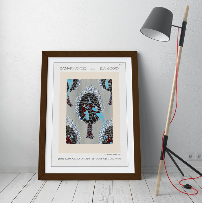 Art Deco Wall Art – Framed Bird Tree Poster with Pochoir Print, Matte Paper