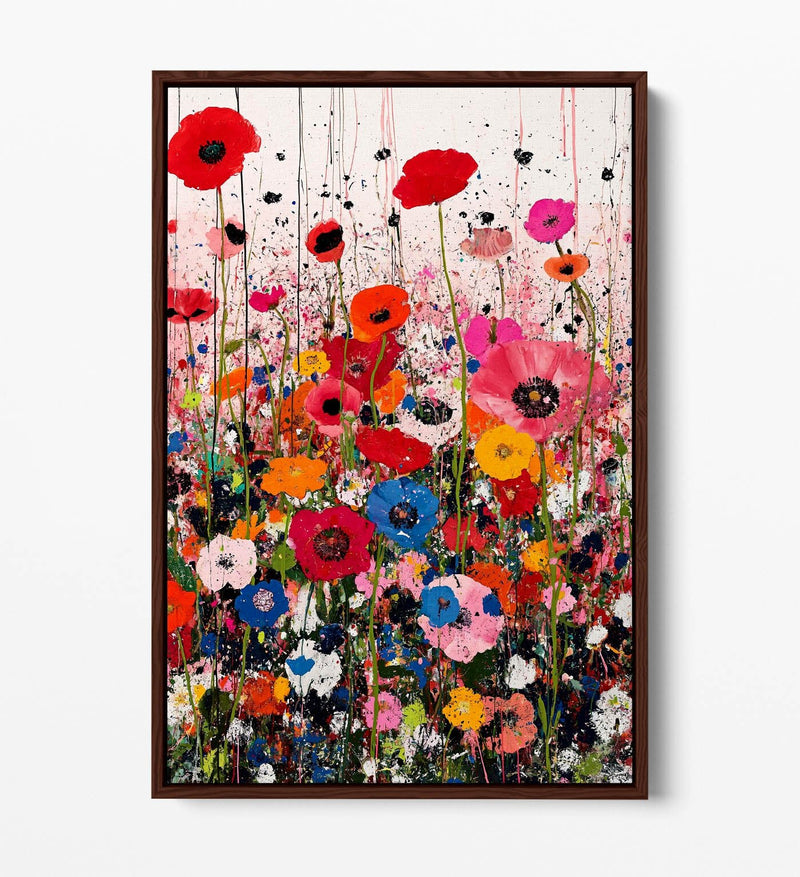 Poppy Canvas Art - Multi Colour Flowers On Float Effect Canvas Print