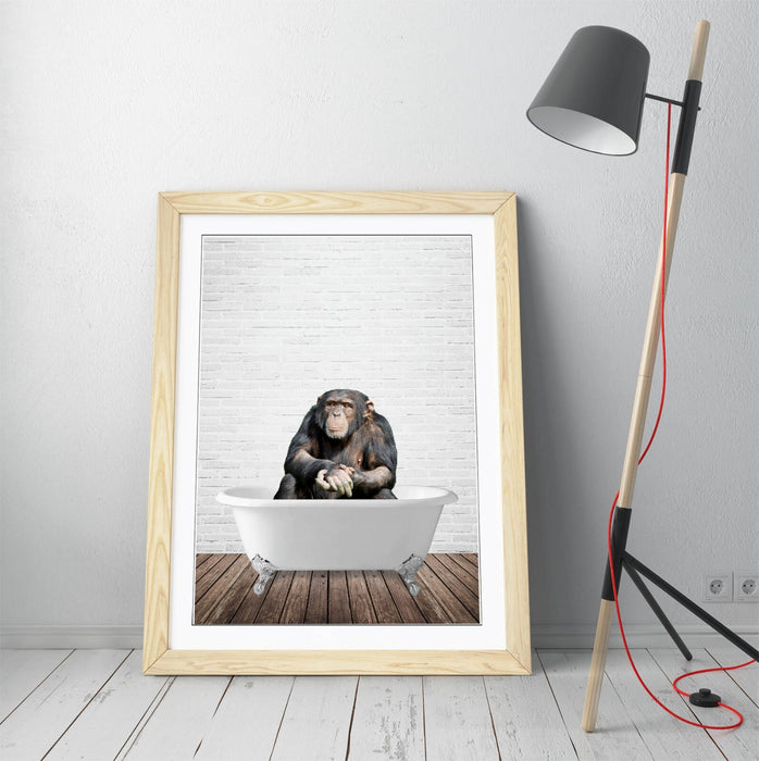 CHIMP IN BATHTUB -QUIRKY ART FRAMED POSTER PICTURE PRINT BATHROOM ARTWORK